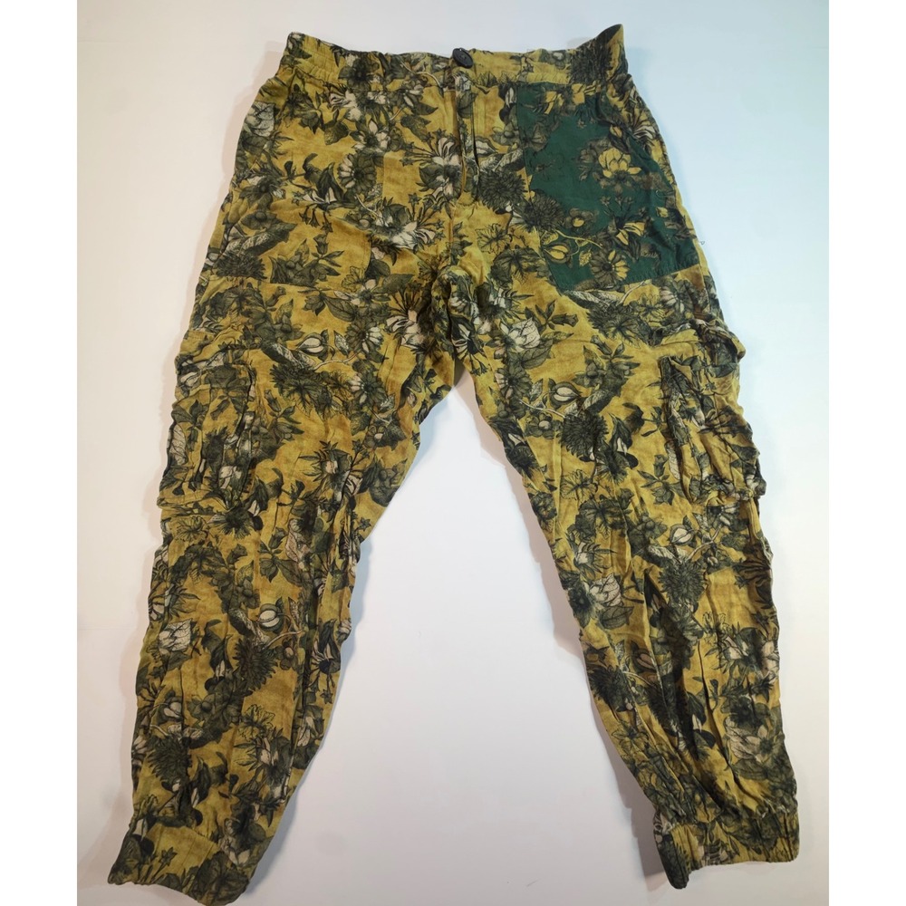 Desigual Yellow Green Floral Botanical Cargo Pants Utility Patchwork Size S